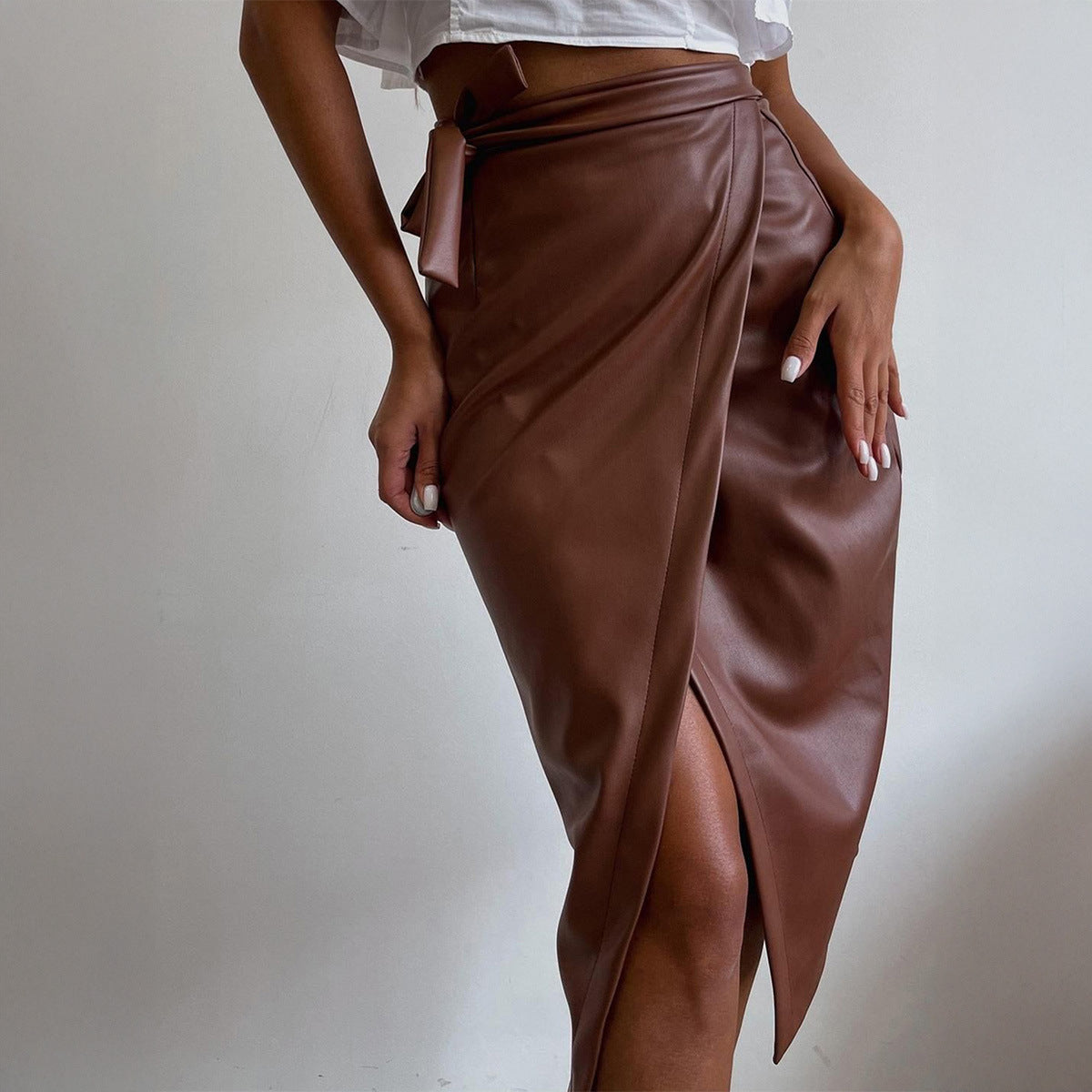 Sexy Lace up Sheath Leather Skirt Women