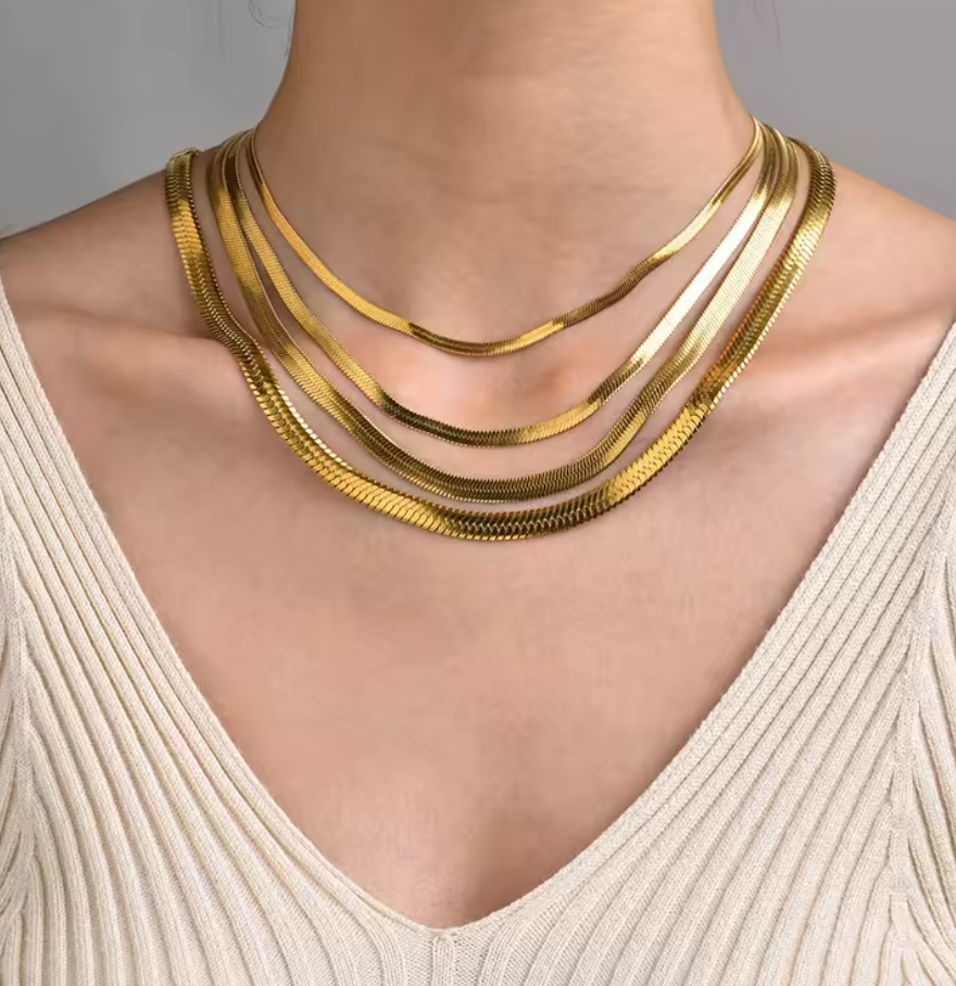 Unisex Flat Snake Chain Choker Necklace For Women