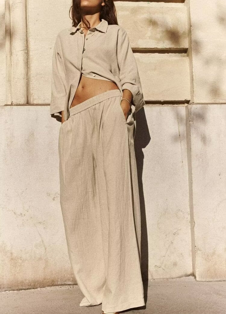Western Shirt & Wide Leg Pants Set