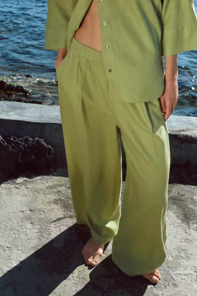 Western Shirt & Wide Leg Pants Set
