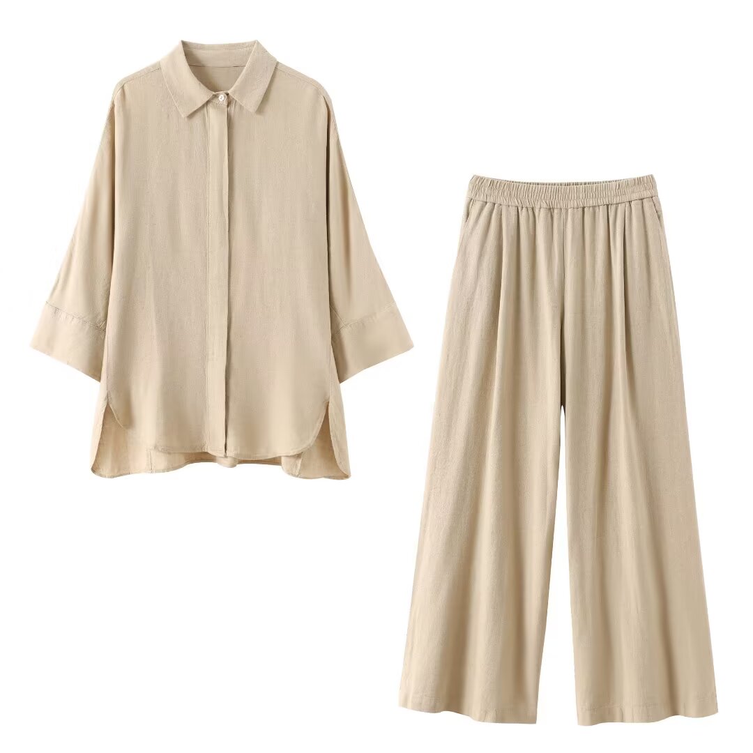 Western Shirt & Wide Leg Pants Set