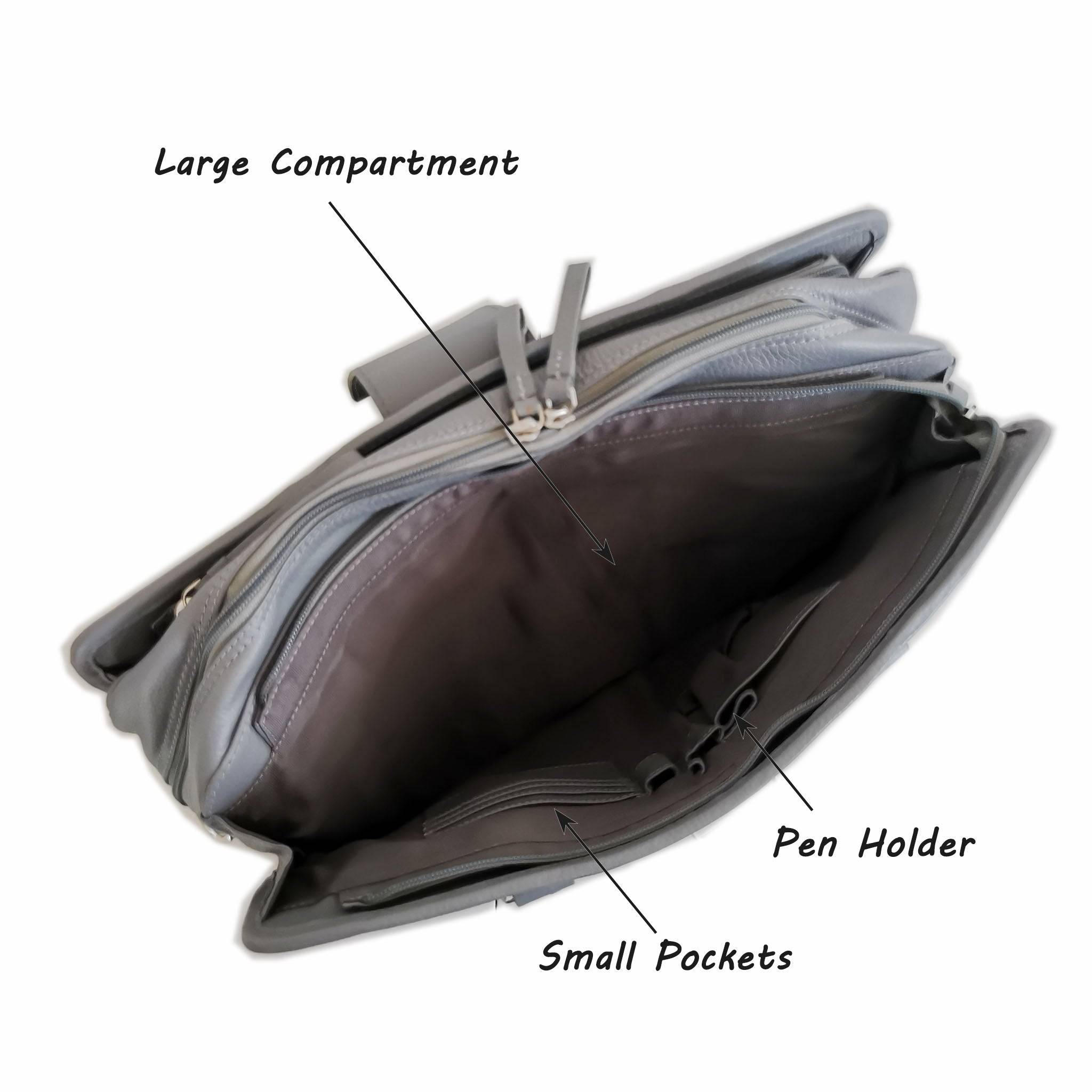 Leather Briefcase, Grey-2