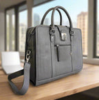 Leather Briefcase, Grey-1