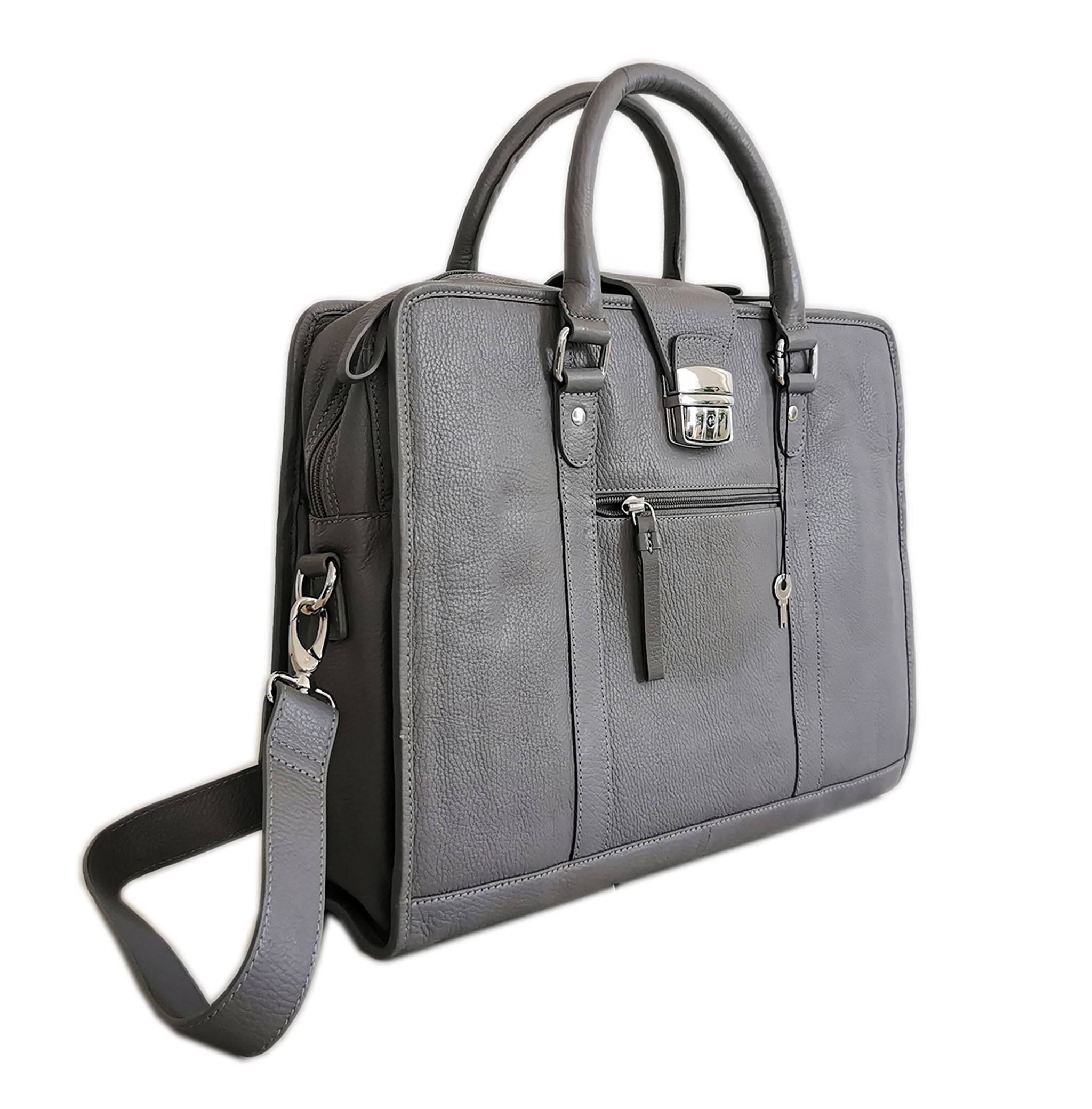 Leather Briefcase, Grey-0
