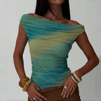 Sexy off Neck Gradient Color Top