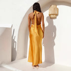 Halterneck with Suspenders Cocktail Satin Dress