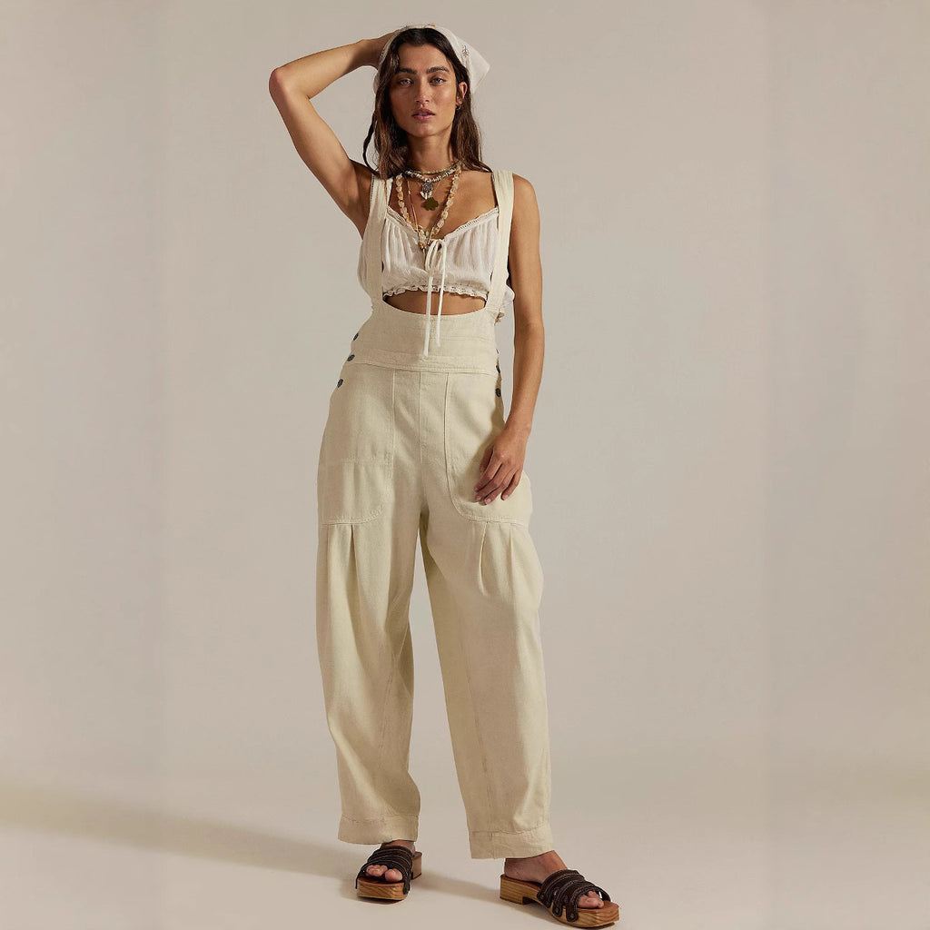 Sleeveless Denim Suspender Pants