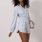Casual Striped Shirt & Short Outfit For Women