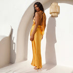 Halterneck with Suspenders Cocktail Satin Dress