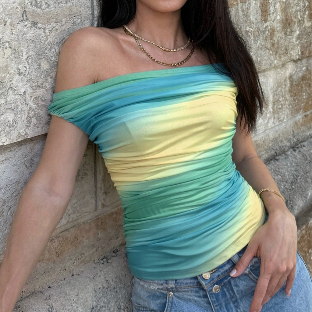 Sexy off Neck Gradient Color Top