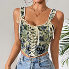 Printed Lace up Corset Vest