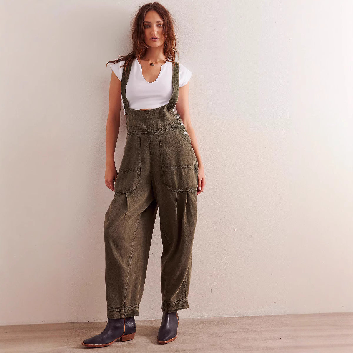 Sleeveless Denim Suspender Pants