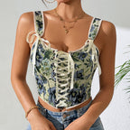 Printed Lace up Corset Vest