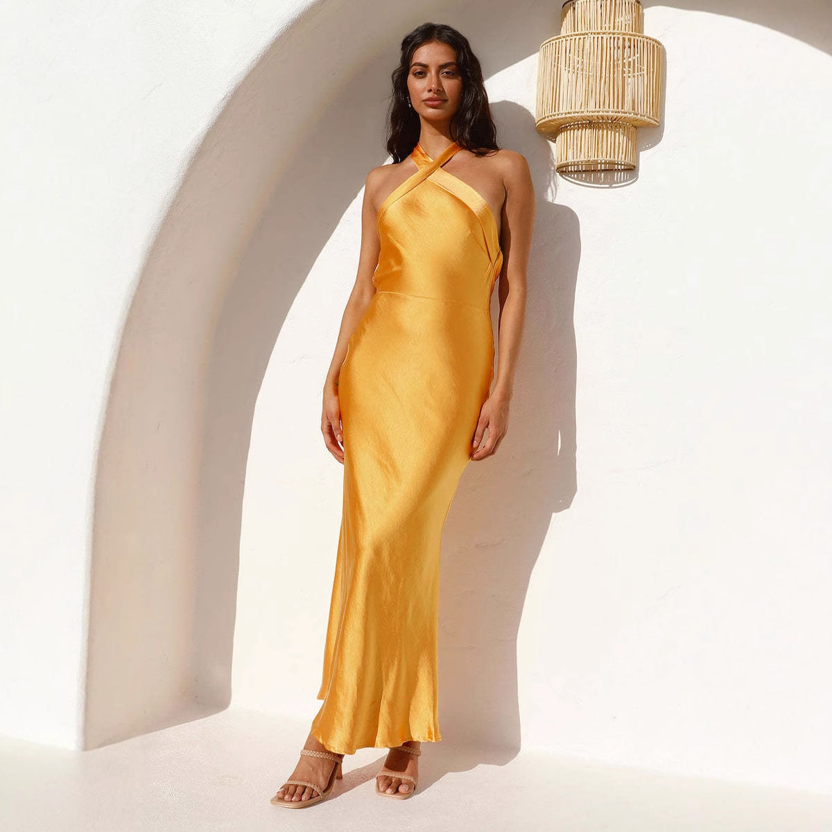 Halterneck with Suspenders Cocktail Satin Dress
