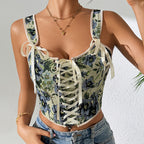 Printed Lace up Corset Vest