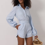 Casual Striped Shirt & Short Outfit For Women