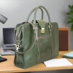 Leather Briefcase, Olive Green-1