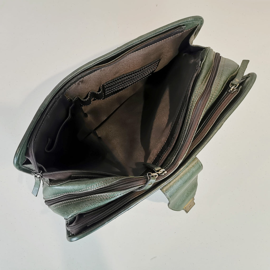 Leather Briefcase, Olive Green-3