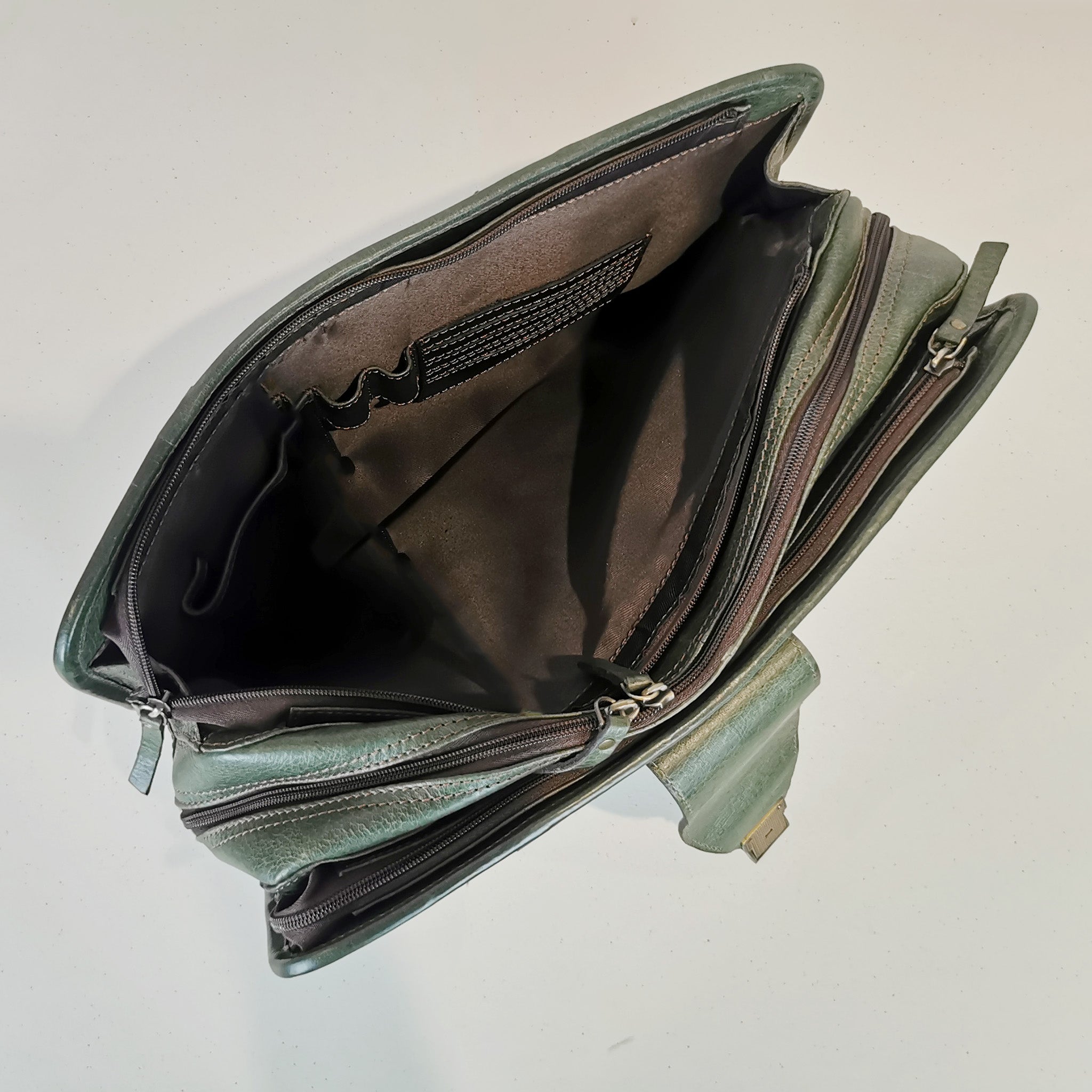 Leather Briefcase, Olive Green-3