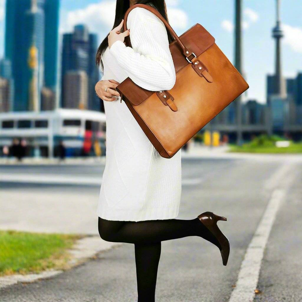 The Signature 17" Bag, Tan Flap-2