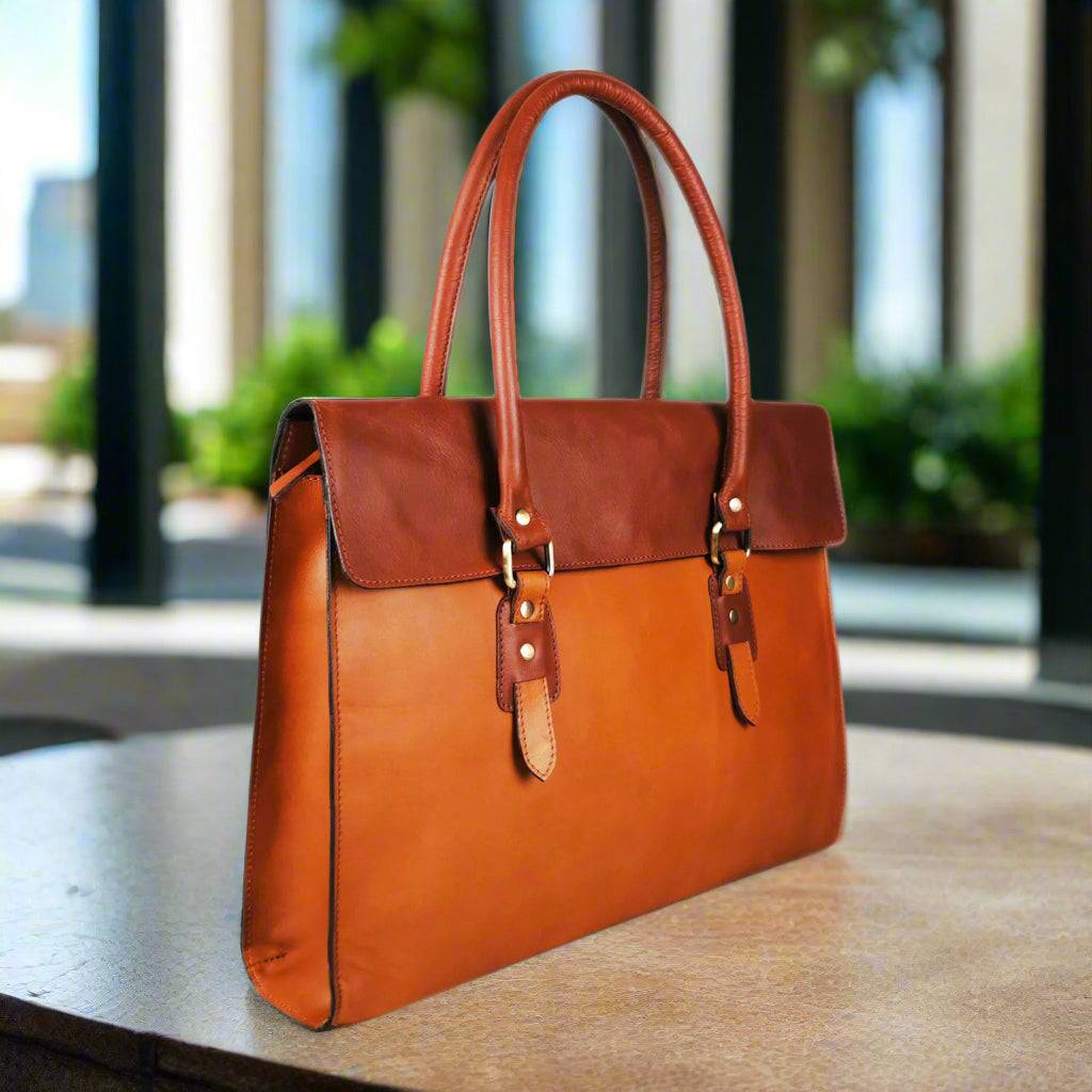 The Signature 17" Bag, Tan Flap-3