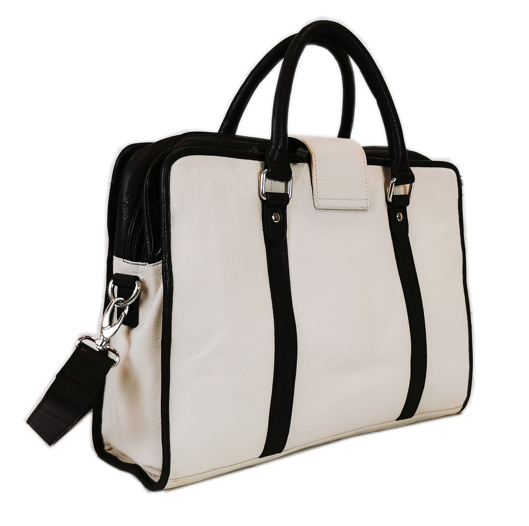 Leather Briefcase, White-2