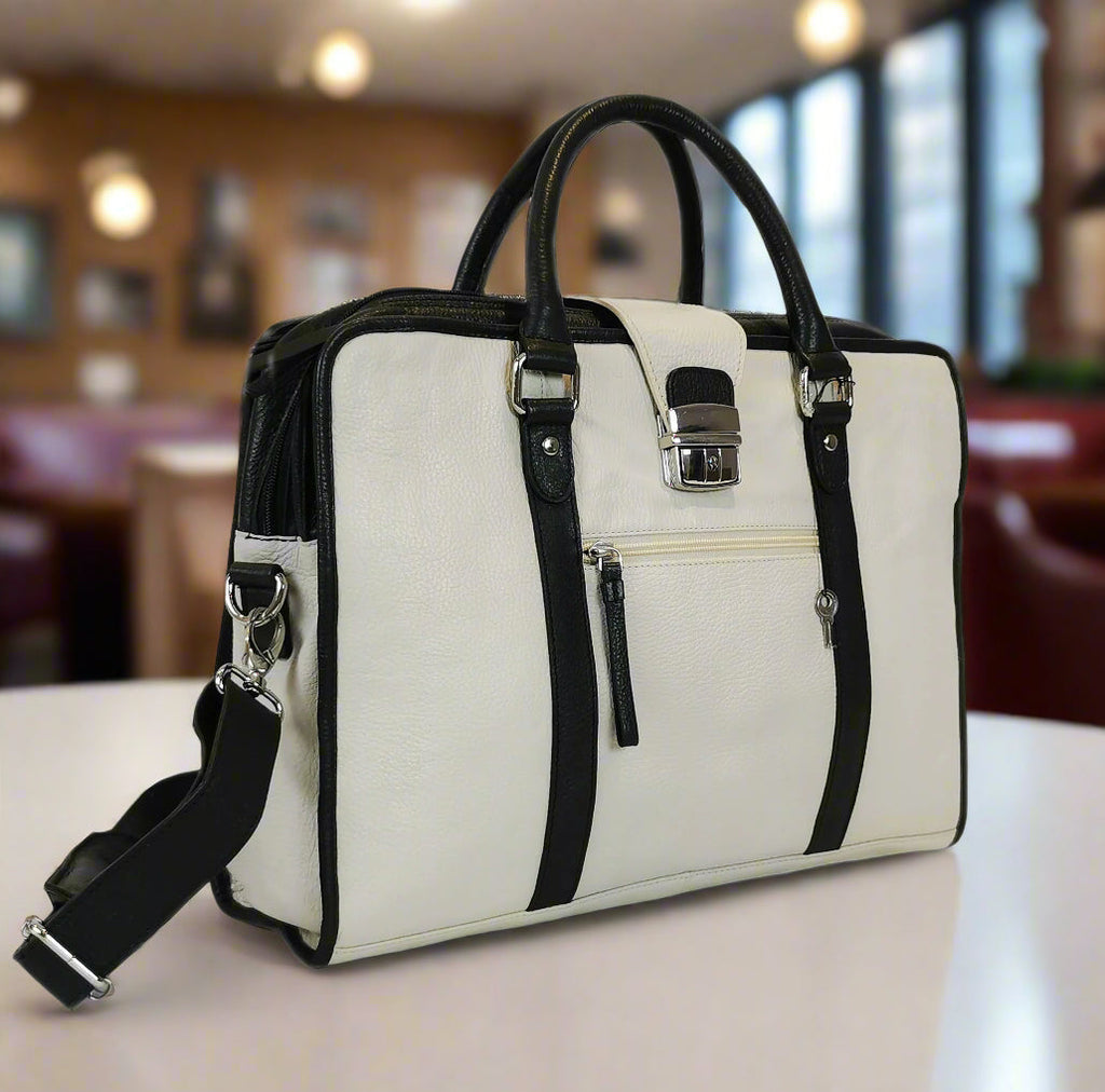 Leather Briefcase, White-1