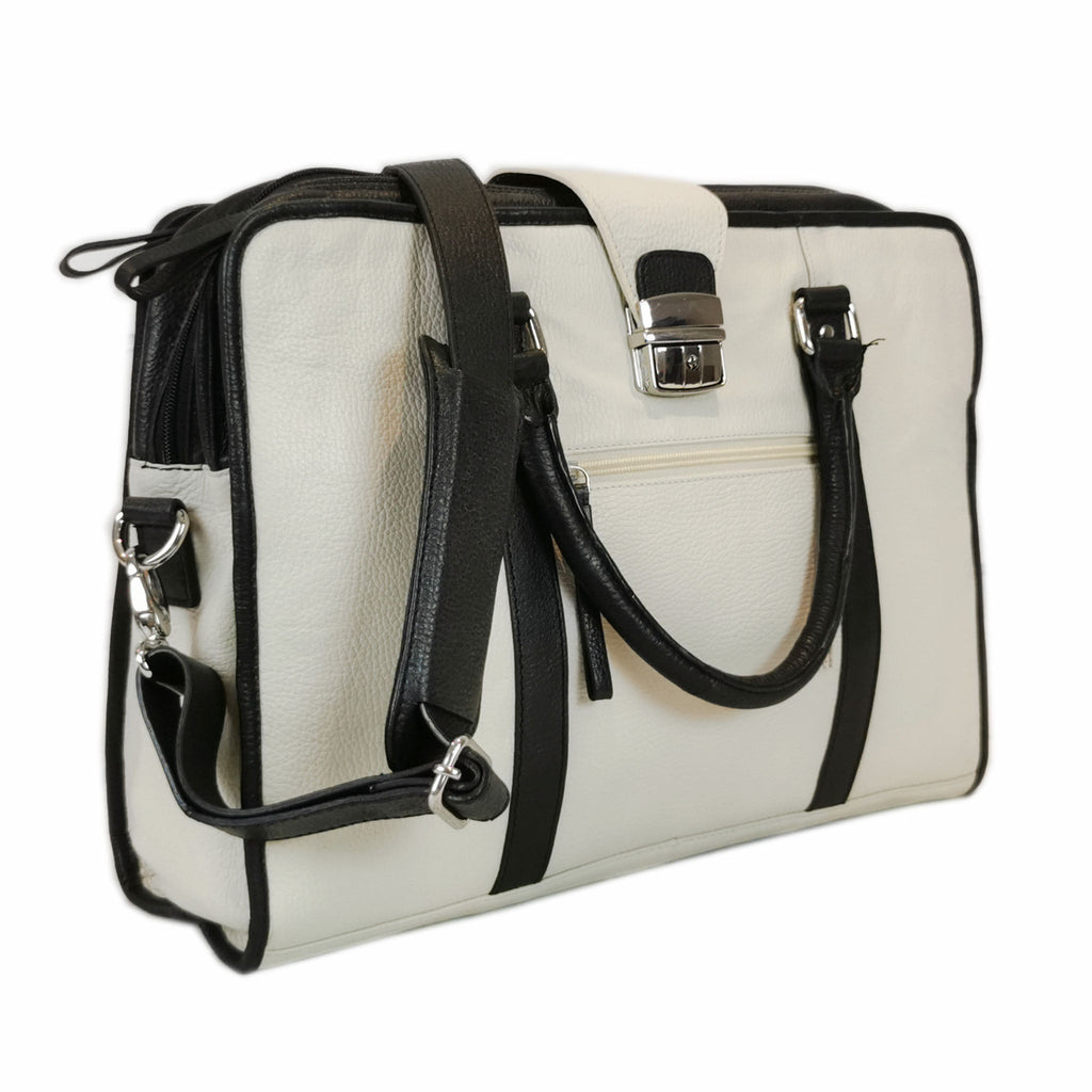 Leather Briefcase, White-3