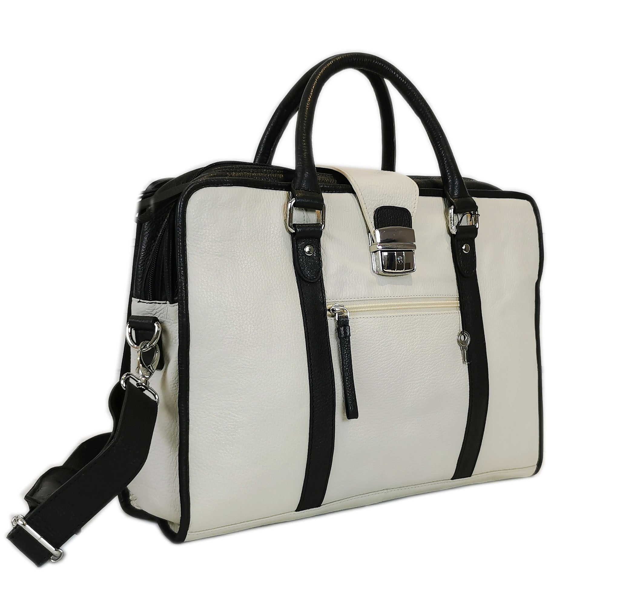 Leather Briefcase, White-0